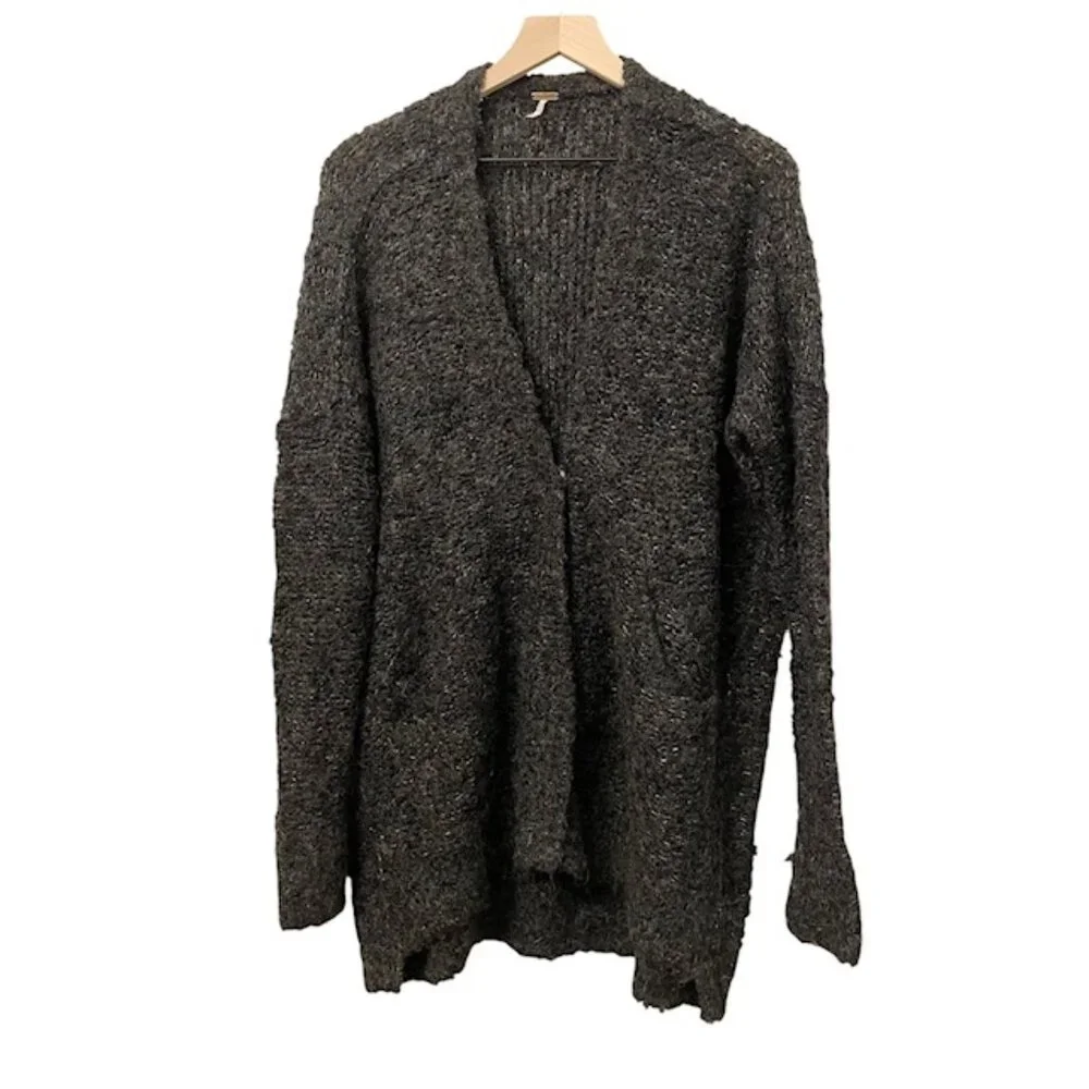 Free People Charcoal Gray Fuzzy Button-Up Cardigan
